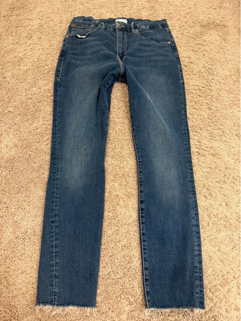 Good American Good Waist Crop Jeans 14/32 Blue Raw Hem Skinny GWCRE067T